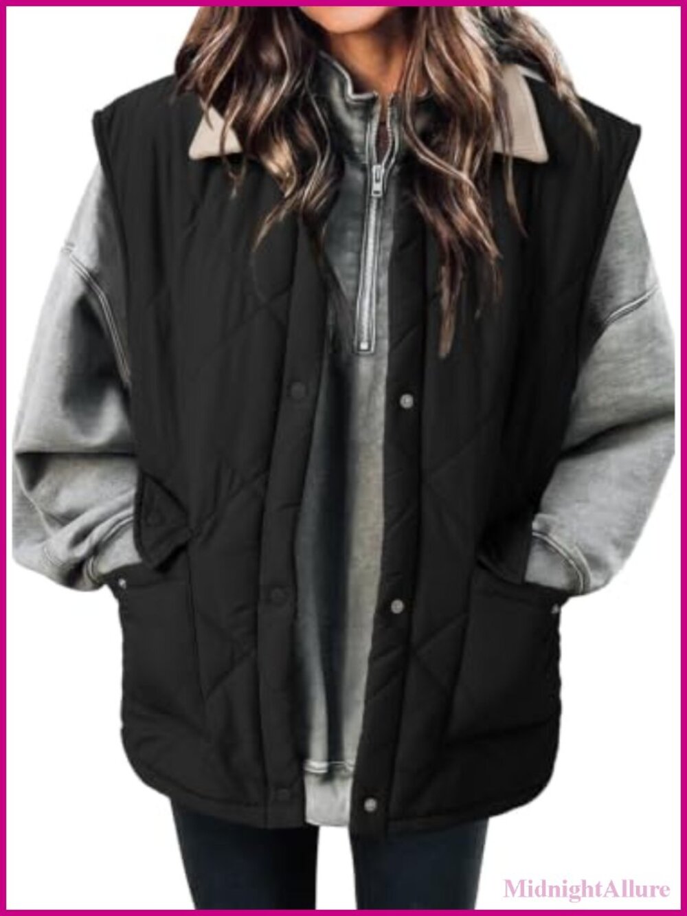 Quilted Puffer Vest Button Down Lapel Collar Sleeveless